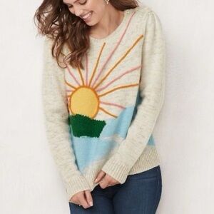 LC Lauren Conrad Sunrise Embroidered Sweater Cream Cottagecore S